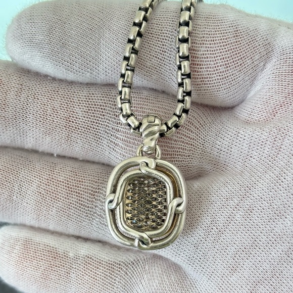 David Yurman 925 & 18k Gold Labyrinth Pendant Necklace with Diamonds 18" - Picture 9 of 11